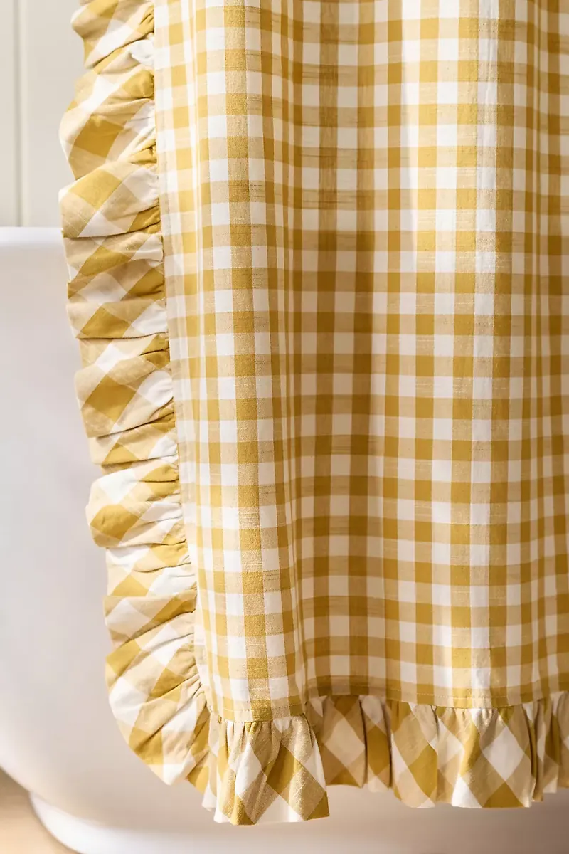Cotton Printed Gingham Ruffle Shower Curtain