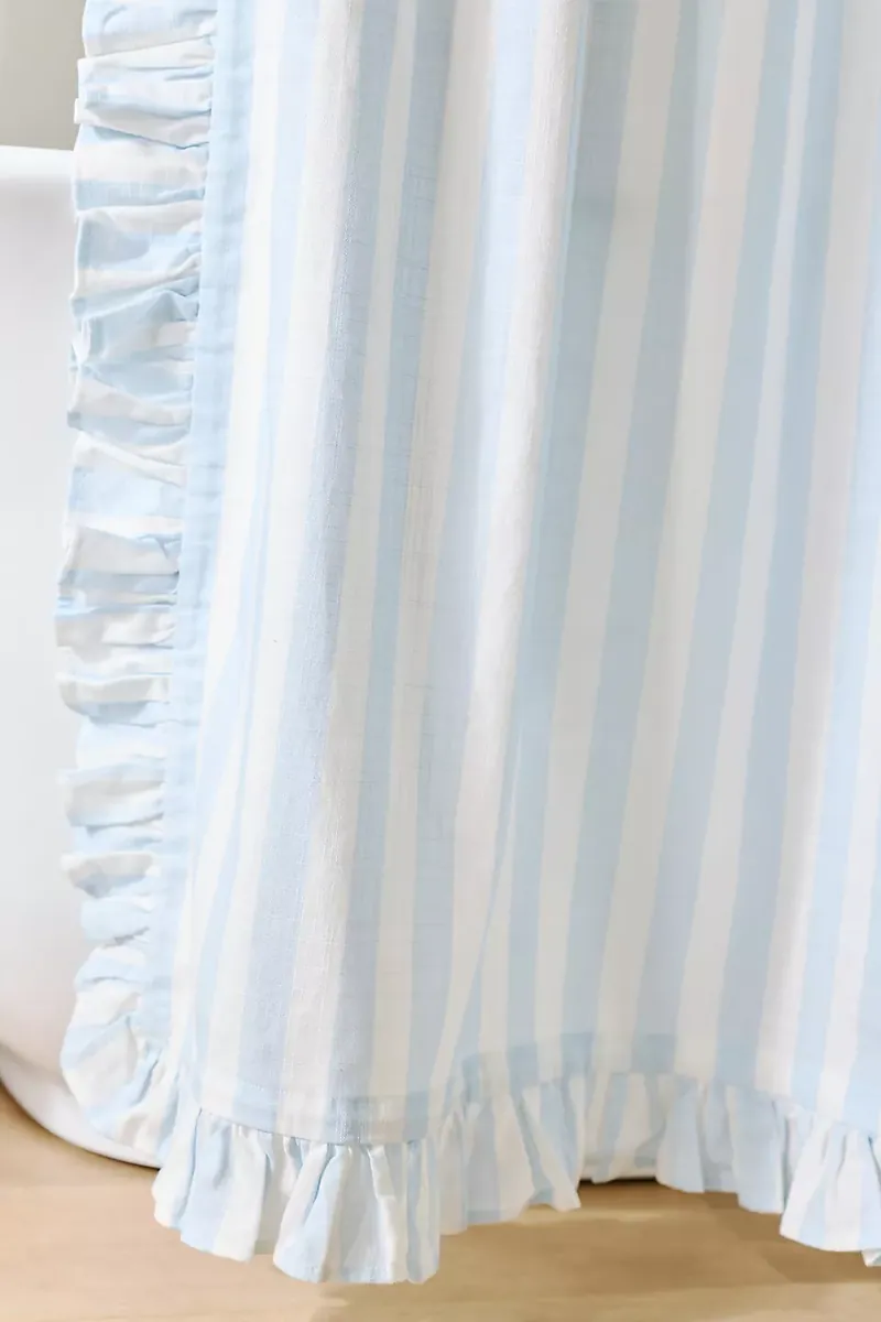 Organic Cotton Ruffled Stripe Shower Curtain