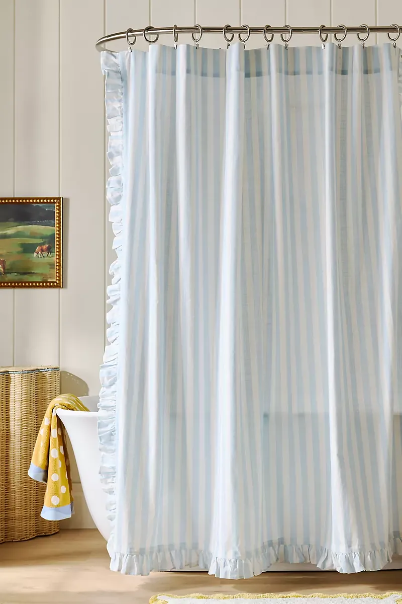 Organic Cotton Ruffled Stripe Shower Curtain