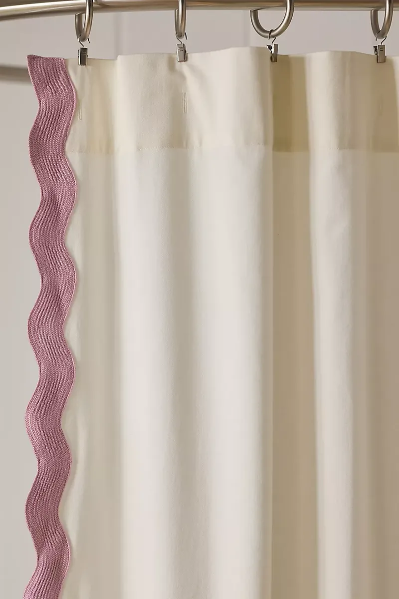Embroidered Scalloped Cotton Shower Curtain